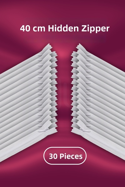 Moud's White Hidden Zipper 40cm 30 Pieces