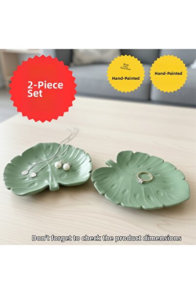Nigistore Decorative Leaf Shaped Modern Minimal Green Jewelry/Accessory Plate