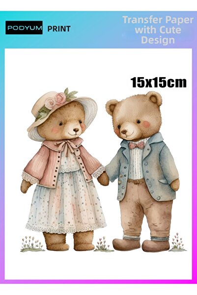 podyum baskı طباعة تي شيرت بتقنية DTF على القماش القابل للكي، طباعة دببة لطيفة