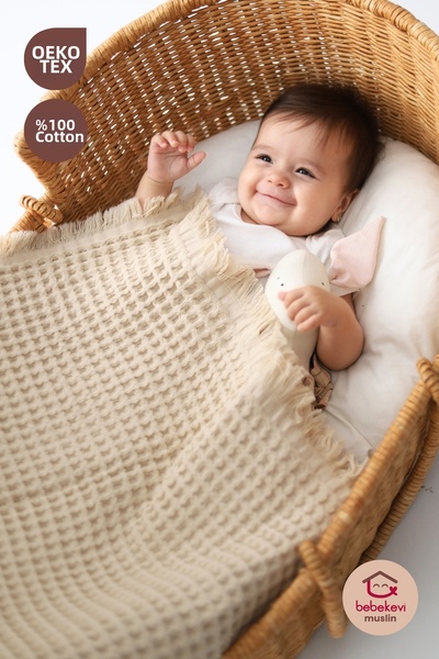 moukou Eoko-Tex Certified 100% Cotton Muslin Waffle Blanket