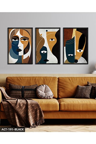 Evinemoda Πορτρέτο Αφηρημένης Τέχνης 3 Τεμαχίων με Ξύλινο Πλαίσιο ACT