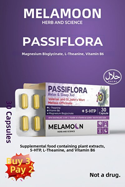Melamoon Passiflora (Pasiflora) 30 Capsules, Fortified with Magnesium and 5-Htp