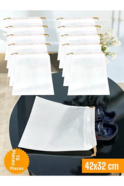Balkan Room 10 Pcs White Drawstring Shoes Storage Bag Multipurpose Closet Dra...