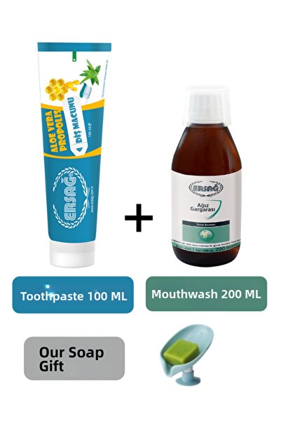 Ersağ Toothpaste Aloe Vera, with Propolis 100ml - Mouthwash 200ml + Our Soap ...