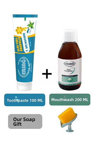 Ersağ Toothpaste Aloe Vera, with Propolis 100ml - Mouthwash 200ml + Our Soap ...