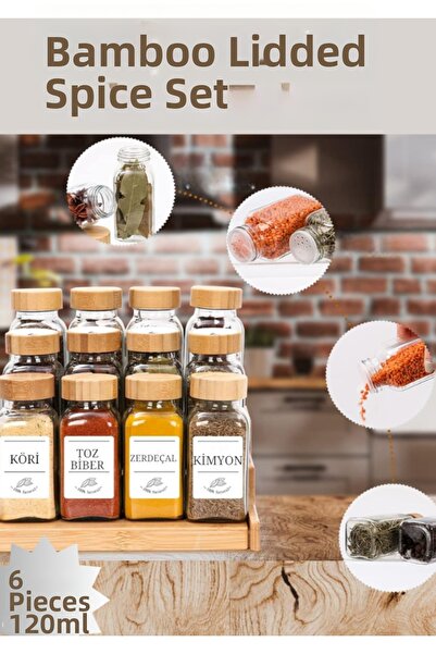 Flash Bazaar 6 Pieces Square Glass Spice Jar Set with Bamboo Lids / 6 Pieces ...