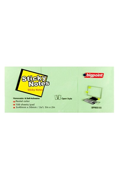 Bigpoint Adhesive Note Paper 3-Pack 40X50Mm Green X 4 Pack