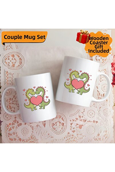 giftkonsept كوب مطبوع على شكل زوجين رومانسيين على شكل ديناصور للزوج والزوجة