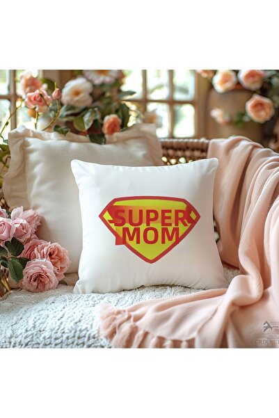 qoeuyl boutique Super Mom Mother's Day Printed Fiber Filled Gift Pillow