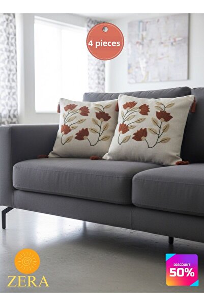zera collection Throw Pillow 4 Pieces Modern Throw Pillow Cover Punch Embroid...