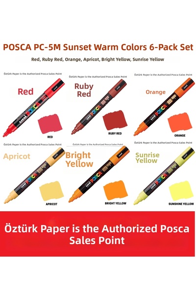 POSCA مجموعة أقلام رصاص PC-5M مكونة من 6 أقلام - ألوان غروب الشمس والألوان ال...