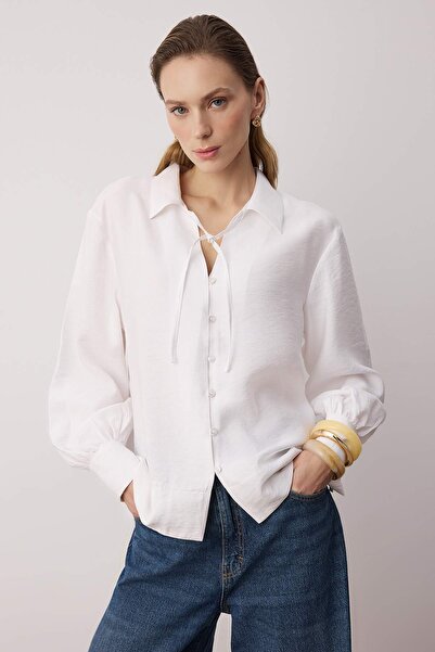 Trendyol Collection Sustainable White Boho Modal Binding Detailed Oversized M...