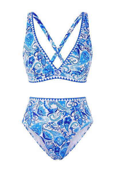 Trendyol Collection Set de bikini Blue-Multicolor cu imprimeu Balconette Supe...