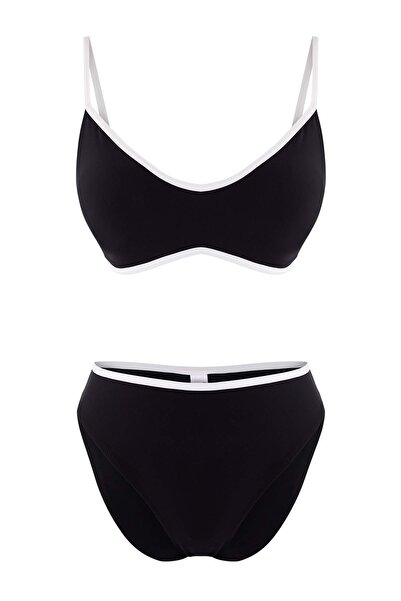 Trendyol Collection Black*001 Plain Triangle Ribbed Rash Guard High Waist Bik...