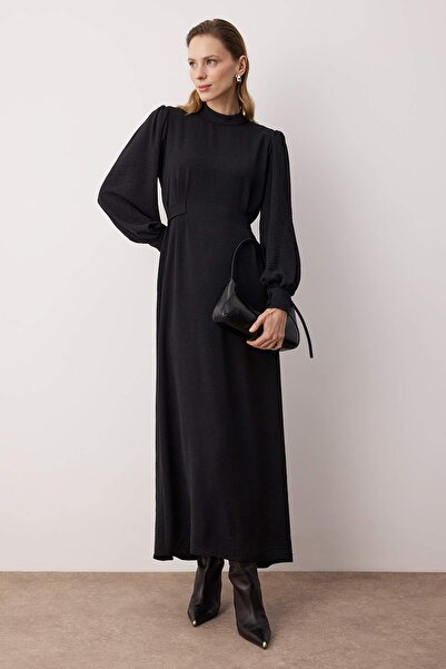 Trendyol Modest Black Aerobin Woven Dress with Back Tie Detail Tctss25Eb00110