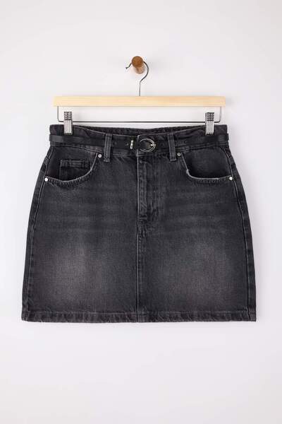Trendyol Collection Gray Belt Detailed Mini Denim Skirt Twoss26Et00011