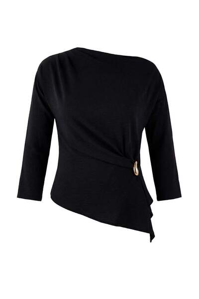 Trendyol Curve Bluză cu mânecă lungă, cu decolteu asimetric, cu accesorii din...