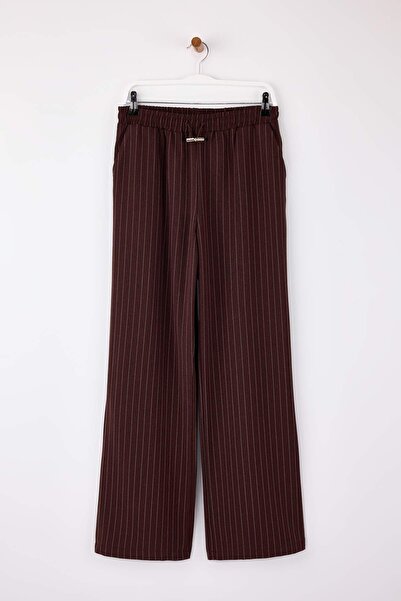 Trendyol Collection Brown Stoperli Striped Straight/Straight Cut Elastic Wais...