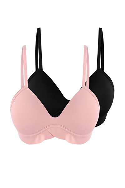 Trendyol Collection Schwarz-Mehrfarbiges 2er-Pack T-Shirt-BH mit festem Körbc...