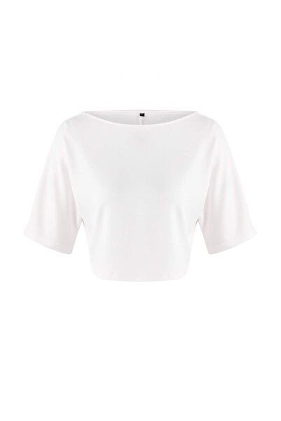 Trendyol Collection Екру, свободна блуза с лодкаобразно деколте, крилчати рък...