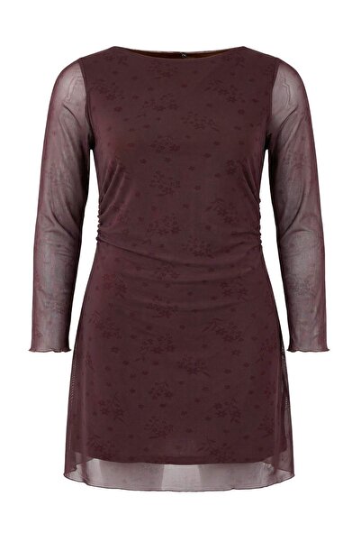 Trendyol Curve Braunes, mit Blumenmuster gemustertes, gestricktes A-Linien-Mi...