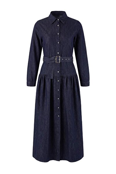 ترينديول كوليكشن فستان دينم ماكسي بحزام باللون الأزرق الداكن TWOSS26EL00030