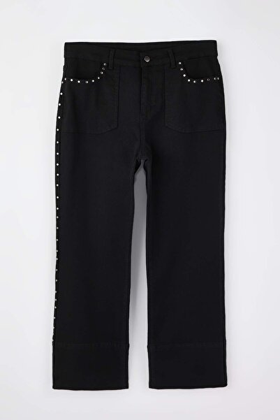 Trendyol Curve Non-Fading Black High Waist Trok Detailed Plus Size Staright J...