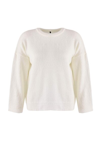 Trendyol Curve Wardrobe Essentials Ecru Soft Textured Wide Fit Basic Knitwear...