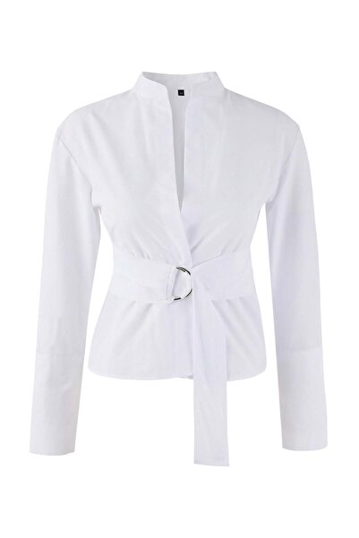 Trendyol Collection Cămașă cu curea albă, cu nasturi în față, reglabilă TWOAW...