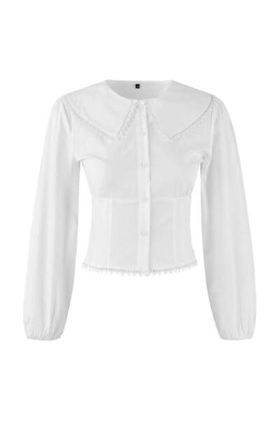 Trendyol Collection White Collar Detailed Accessory Waist Fitted Lycra Cotton...