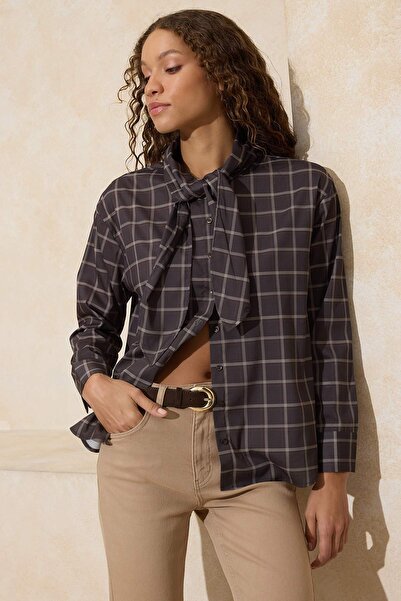 Trendyol Collection Multi-Colored-Brown Plaid Scarf Detailed Oversized /Wide ...