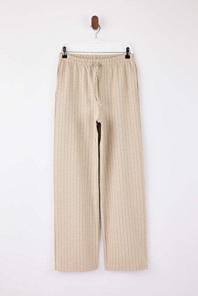Trendyol Collection Dark Beige Striped Knitted Trousers Twoss24Pl00072