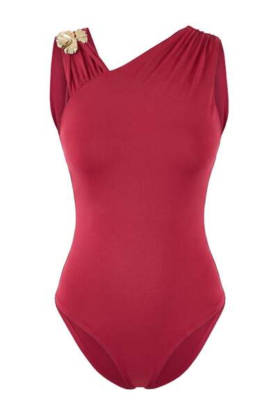 Trendyol Collection Dunkelrosa, figurbetonter, asymmetrischer Ausschnitt, Acc...