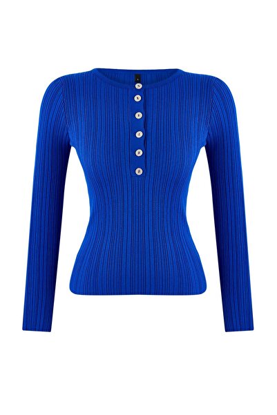 Trendyol Collection Cobalt Fitted Corded Fabric Sweater Twoaw26Kz00083
