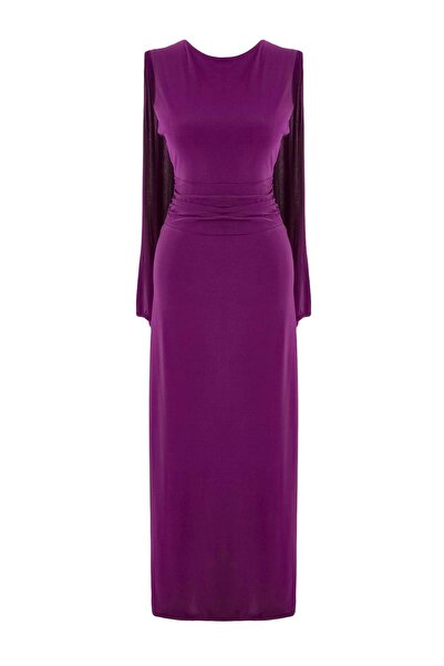 Trendyol Collection Purple Plain Cape Detail Open Back Maxi Evening Dress & G...