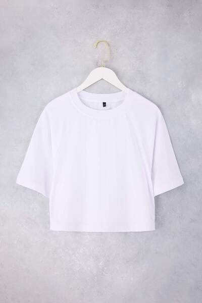 Trendyol Collection Ecru Boxy/Άνετο κοντομάνικο μπλουζάκι με κοντό μανίκι, 10...