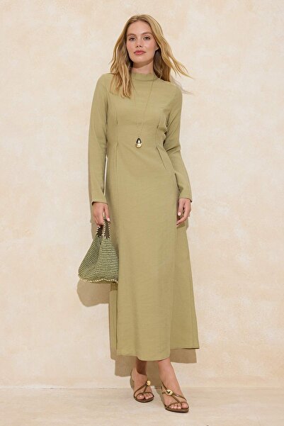 Trendyol Modest Khaki Unlined Plain Woven Modal Fabric Hijab Dress Tctss26Eb0...
