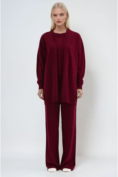 Lijuri Burgundy Comfortable Three-Piece Knitwear Set 10296