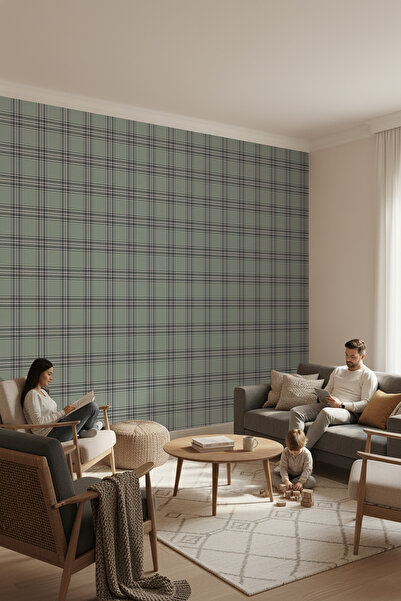 dreamwall Minimalist Yeşil Ekose Duvar Kağıdı