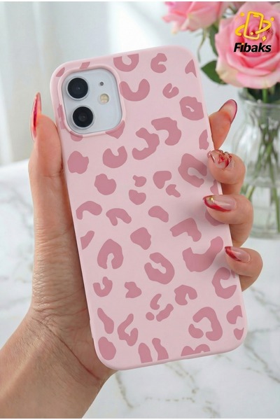 Fibaks iPhone 11 Kılıf Pembe Leopar Desenli İnce Yumuşak Silikon