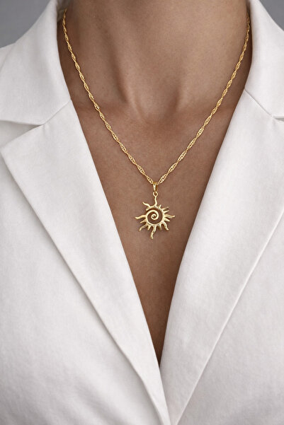 HERCY Zirkon Taşlı 14k Altın Kaplama Güneş Kolye | Zincir Kolye | Chain Neckl...