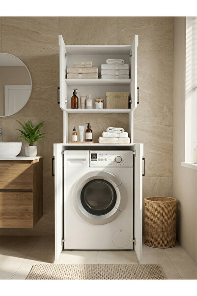 dorpek Kalira Çamaşır Makinesi Dolabı Çok Amaçlı Banyo Dolabı Beyaz