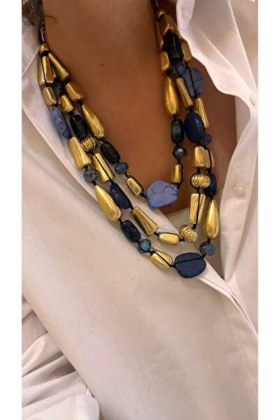 Mavi Aksesuar Çok Katmanlı bohem ve doğal taşlı kolye