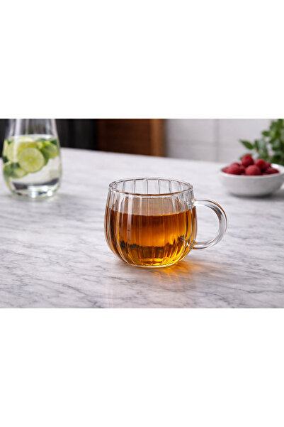 ARVALE 400 ml Borosilicate Striped Mug - Çizo 1 Piece, Glass Cup Coffee Prese...