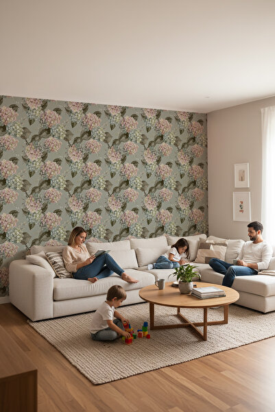 dreamwall Pembe Lavanta Çiçekler Desenli Duvar Kağıdı -Isı ve Ses Yalıtımı Yı...