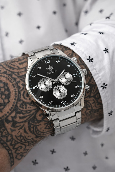 S.POLO SİYAH Kadran Erkek Kol Saati Yeni Sezon Bileklik Heidyeli