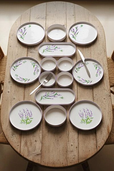 Kitchen Life طقم إفطار لافندر قابل للتعبئة مكون من 14 قطعة لـ 6 أشخاص - طبق ف...