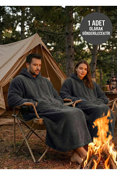 Packho Welsoft Kapüşonlu Giyilebilir TV Battaniyesi – Unisex Oversize - Antra...