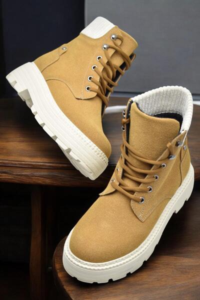 ISPARTALILAR 778 Günlük Bağcıklı Fermuarlı Kadın Bot Ayakkabı Kışlık Bot Nubu...