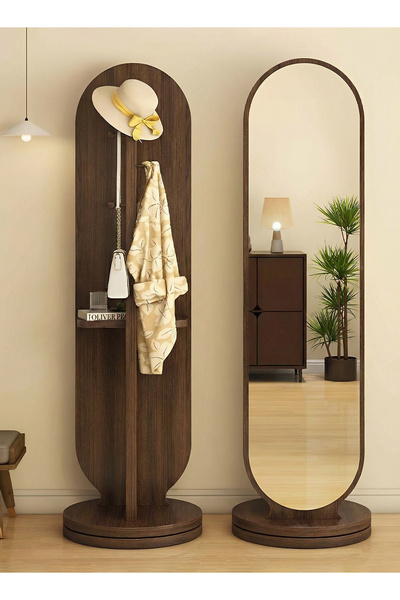Taimi مرآة دوارة 360 درجة مع علاقة ملابس ورف تخزين لغرفة النوم، لون بني، 166 ...